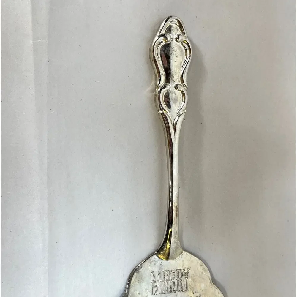 Silver Plated Cake Pie Server Spatula Merry Christmas Holiday Vintage 11.5